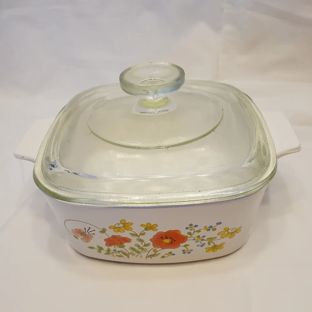 Corning Ware Vintage Wildflower Poppy A-1-1/2-B 1-1/2 Qt Baking Dish With P-7-C